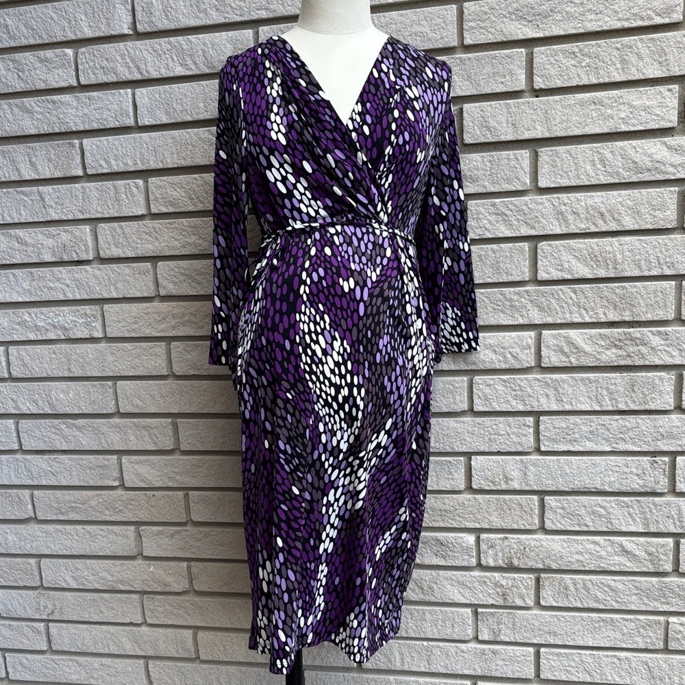 Motherhood Maternity Purple, White and Black Abstract Print Stretchy Dress Sz M